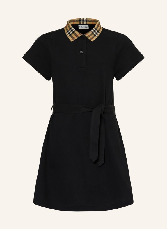 BURBERRY Piqué-Polokleid ASTRID SCHWARZ / BEIGE / ROT