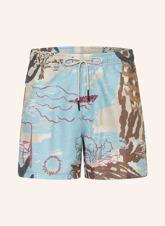 OAS MONTARA swim shorts LIGHT BLUE / BROWN / DARK RED