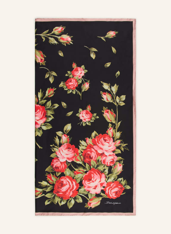 DOLCE & GABBANA jedwabna chusta CZARNY / MOCNORÓŻOWY / OLIWKOWY