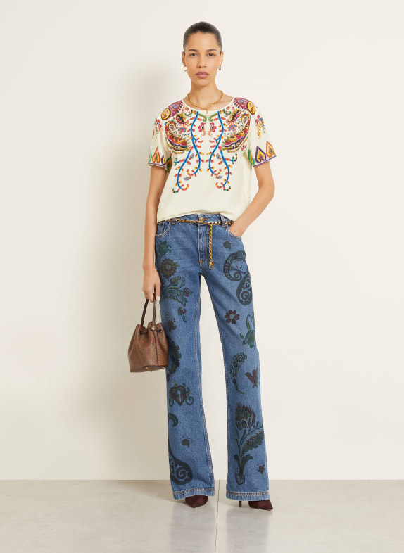 ETRO Bluse-T-shirt ECRU / RØD / BLÅ