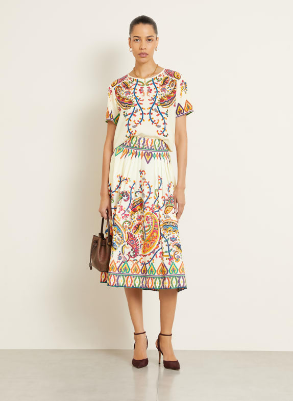 ETRO plooirok ECRU / ROOD / BLAUW