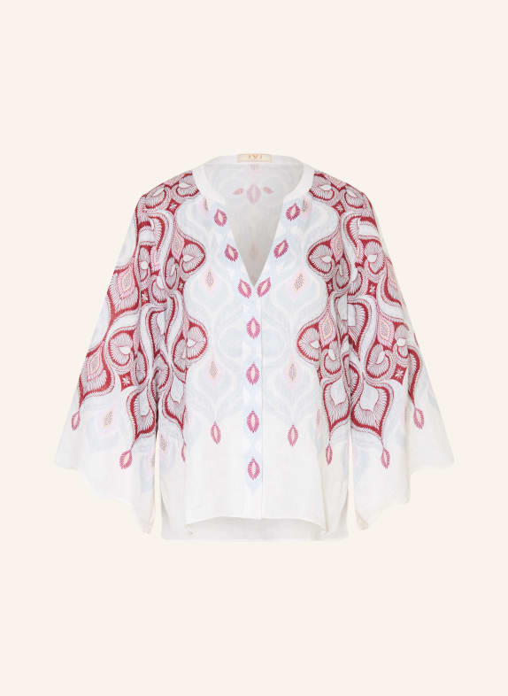 IVI collection Linen blouse shirt CREAM / DARK RED / LIGHT BLUE
