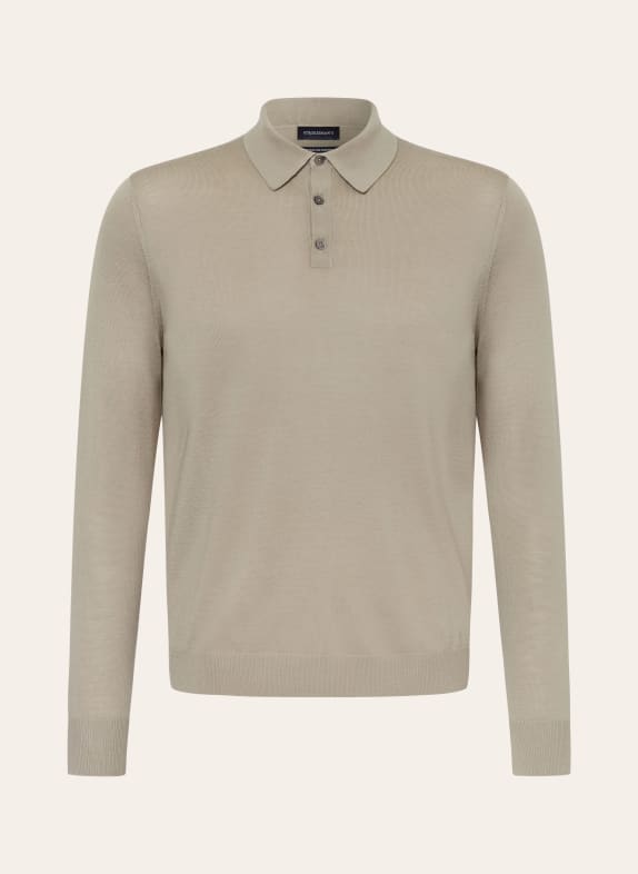 STROKESMAN'S Dzianinowa koszulka polo z wełny merynosowej SZAROBRĄZOWY
