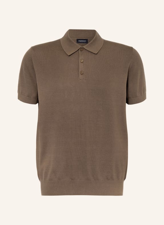 STROKESMAN'S Strick-Poloshirt DUNKELBRAUN