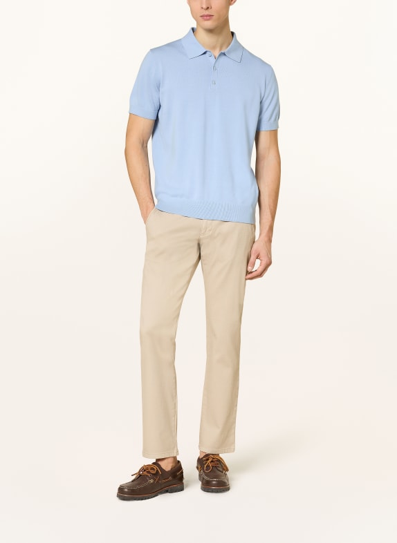 STROKESMAN'S Strikket poloshirt LYSEBLÅ