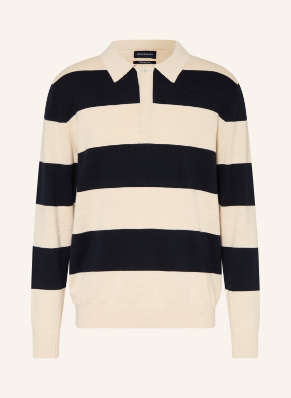 STROKESMAN'S Strick-Rugbyshirt BEIGE / DUNKELBLAU