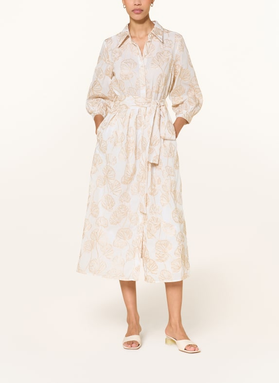 LUISA CERANO Robe chemise à manches 3/4 et fil pailleté CRÈME / OR