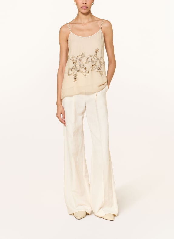 LUISA CERANO Blusetop med smykkesten BEIGE / GULD