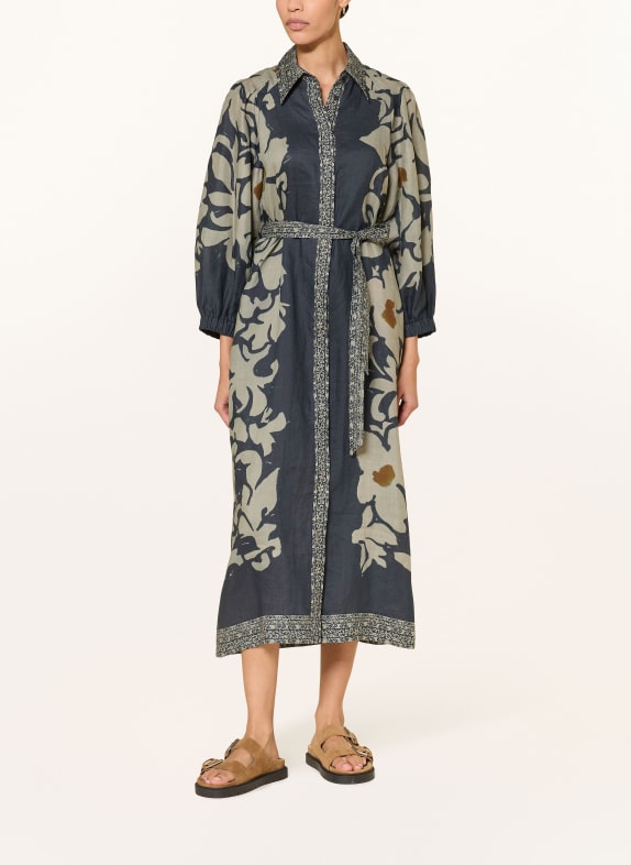 LUISA CERANO Hemdblusenkleid DUNKELBLAU / DUNKELORANGE / HELLGRÜN