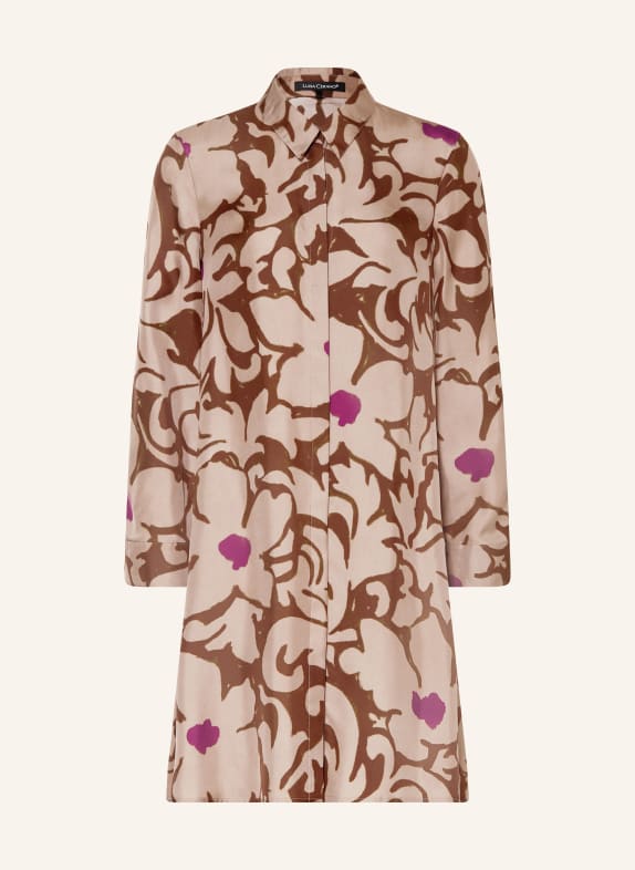 LUISA CERANO Silk shirt dress LIGHT BROWN / BROWN / PURPLE