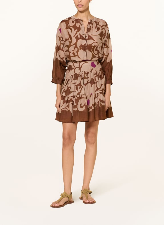 LUISA CERANO Blouse met 3/4-mouwen LICHTBRUIN / BRUIN / PAARS