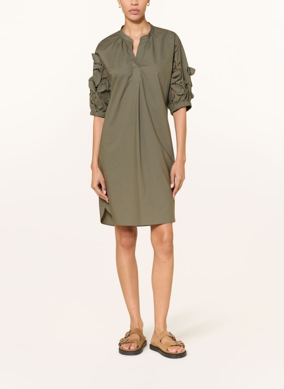 LUISA CERANO Kleid mit Lochspitze und 3/4-Arm KHAKI