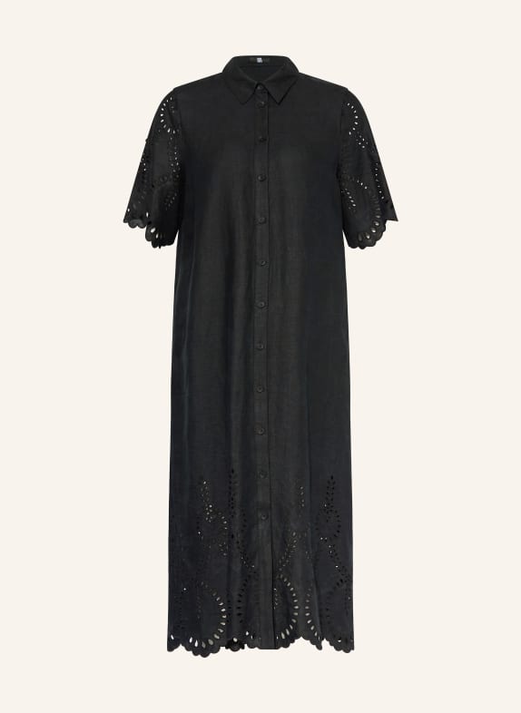 RIANI Linen shirt dress with eyelet lace BLACK