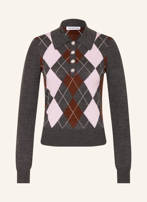 self-portrait Pullover mit Schmucksteinen DUNKELGRAU / BRAUN / HELLROSA