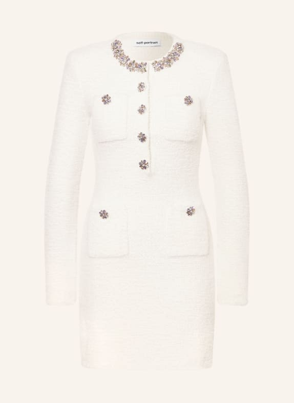 self-portrait Tweed-Kleid mit Schmucksteinen ECRU