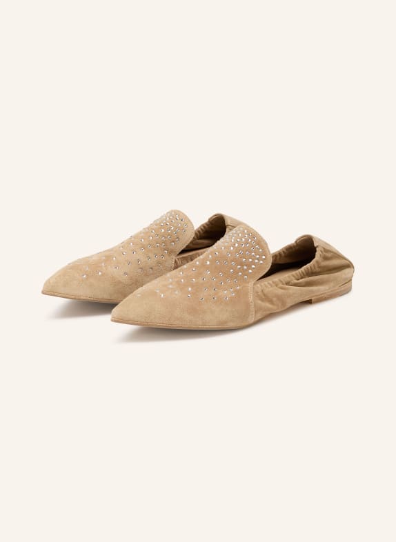 KENNEL & SCHMENGER GRETA ballerina flats with gemstones LIGHT BROWN