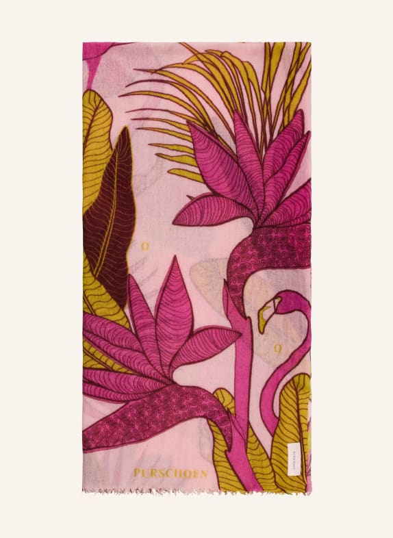 PURSCHOEN Cashmere scarf FLAMINGO PINK / PINK / LIGHT GREEN