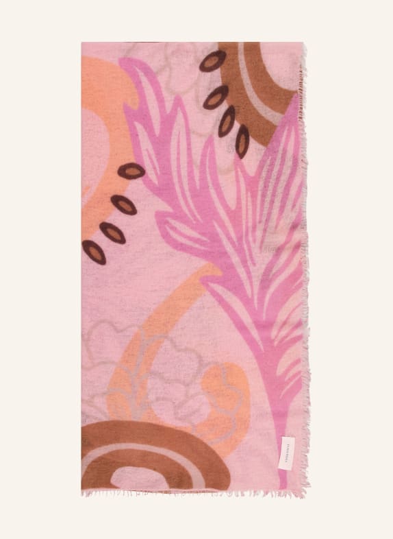 PURSCHOEN Cashmere scarf FLOWER PRINT PINK / BROWN / PINK