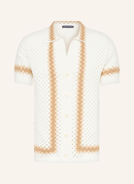 FRESCOBOL CARIOCA Kurzarm-Hemd PINTO Comfort Fit WEISS / CAMEL / HELLBRAUN