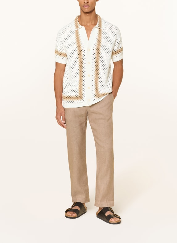 FRESCOBOL CARIOCA Korte mouwen overhemd PINTO Comfort Fit WIT / CAMEL / LICHTBRUIN