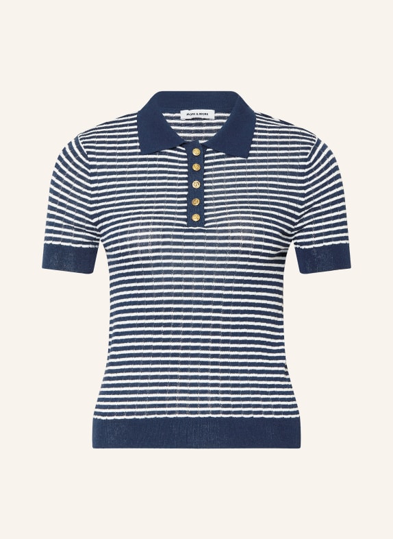 MORE & MORE Strick-Poloshirt DUNKELBLAU / WEISS