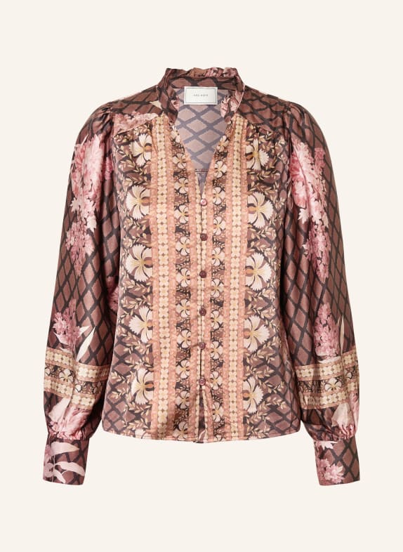 NEO NOIR Satinbluse MASSIMA mit Rüschen BRAUN / HELLBRAUN / ALTROSA