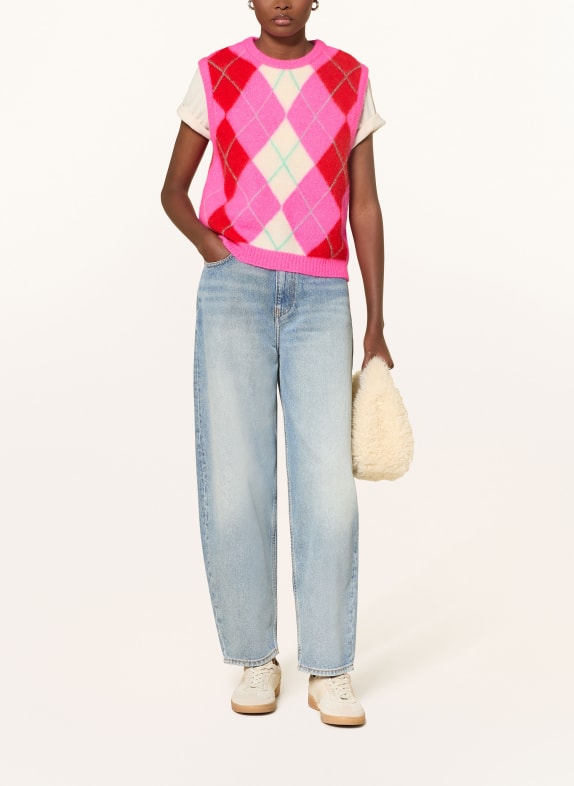 American Vintage Sweter bez rękawów VITOW z alpaką JASKRAWY MOCNORÓŻOWY / KREMOWY / CZERWONY