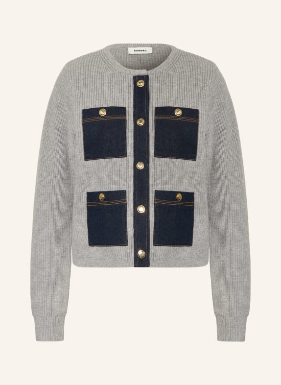 SANDRO Strickjacke BLAUGRAU / BLAU