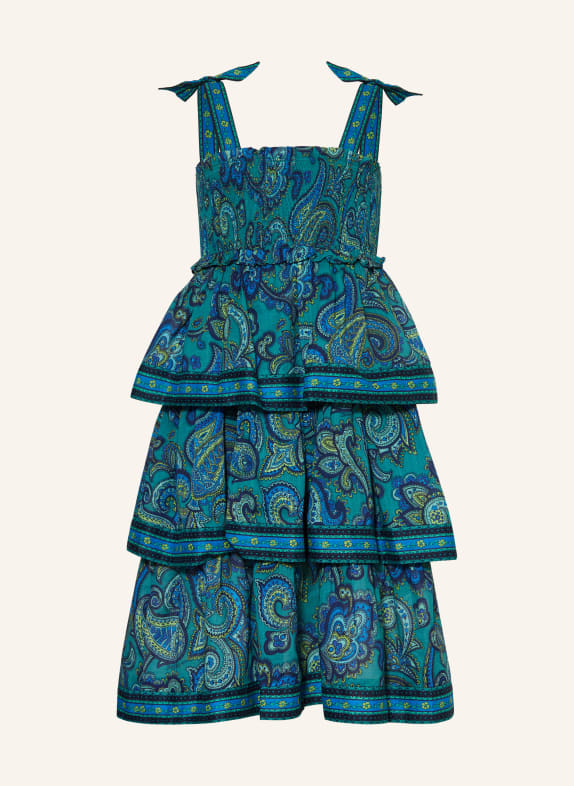 ZIMMERMANN Kleid PATIENCE mit Volants und Rüschen PETROL / HELLGRÜN / BLAU