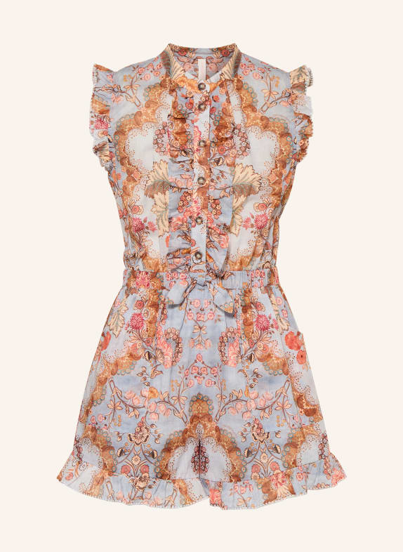 ZIMMERMANN Jumpsuit DAYLIGHT mit Rüschen HELLBLAU / BRAUN / ALTROSA