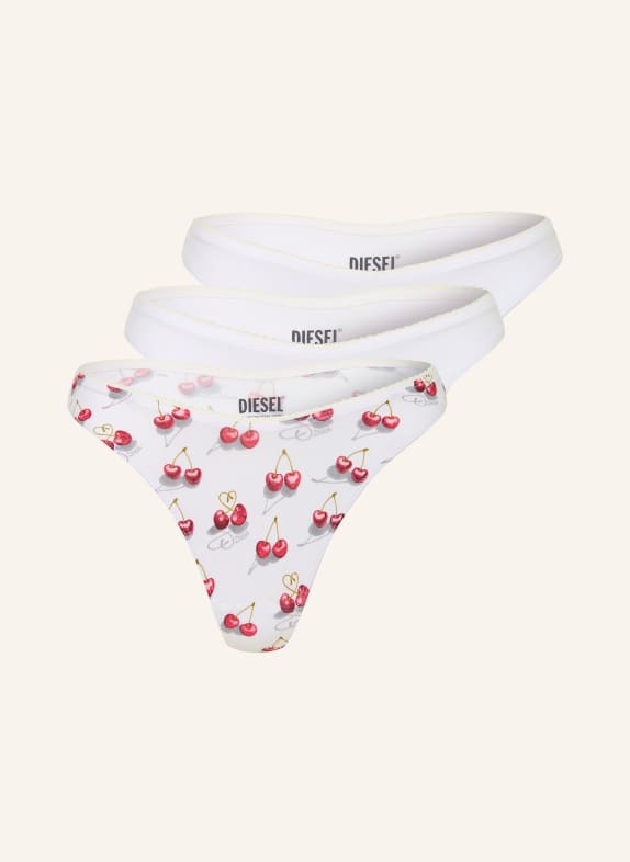 DIESEL 3 sztuki stringów BIAŁY / SZARY / CZERWONY