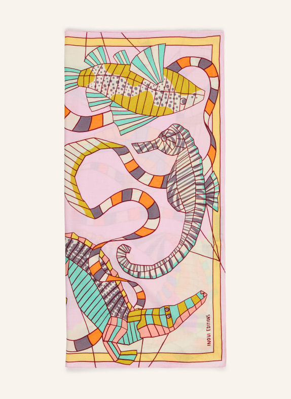 INOUI EDITIONS CERFS VOLANTS scarf with silk PINK / DARK RED / YELLOW