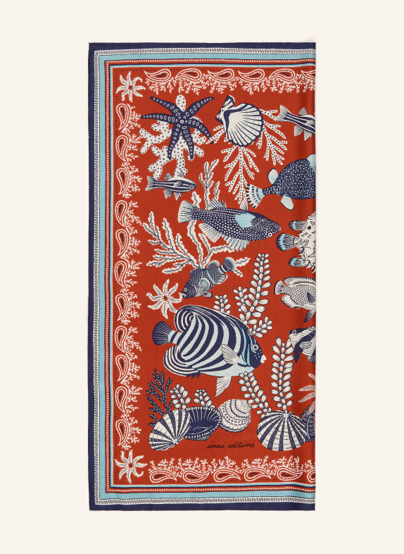 INOUI EDITIONS Silk scarf BANDANA DARK ORANGE / BLUE / WHITE