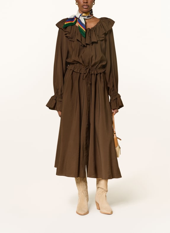 POLO RALPH LAUREN Kleid mit Volants DUNKELBRAUN