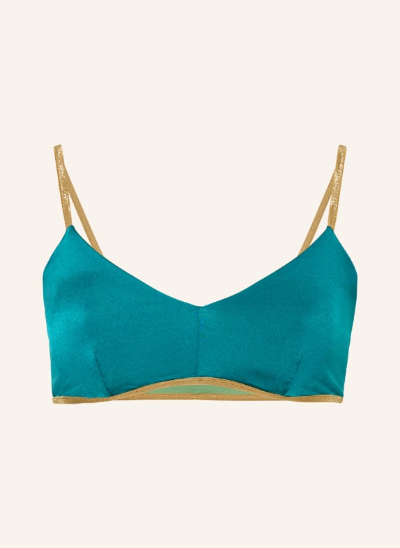 MYMARINI Bralette horní díl bikin CLASSIC SHINE v oboustranném provedení s UV ochranou 50+ TYRKYSOVÁ / ZLATÁ / SVĚTLE ZELENÁ