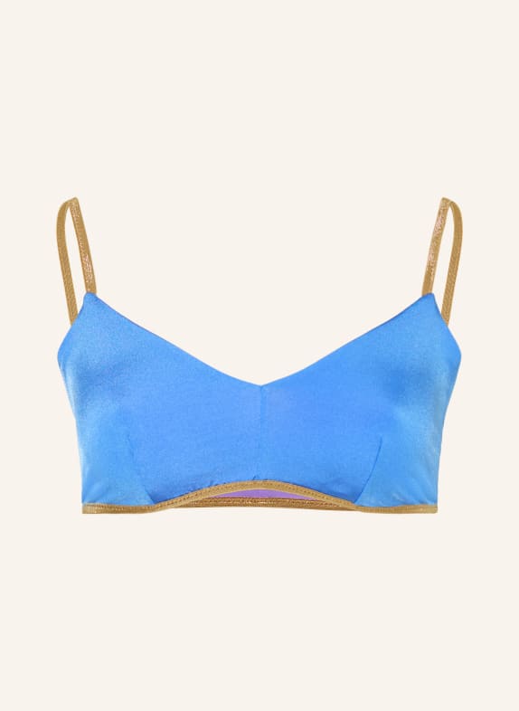 MYMARINI Bralette horní díl bikin CLASSIC SHINE v oboustranném provedení s UV ochranou 50+ TMAVĚ MODRÁ / ZLATÁ / SVĚTLE FIALOVÁ
