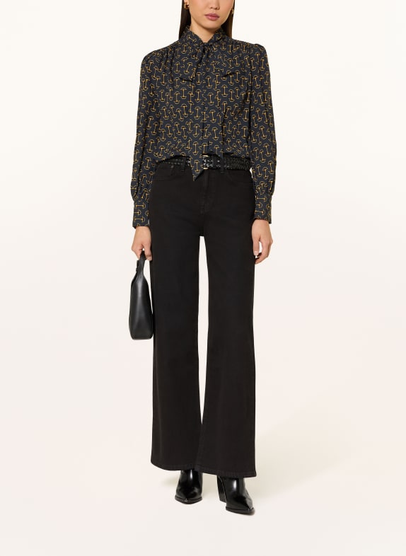 LAUREN RALPH LAUREN overhemdblouse DONKERBLAUW / COGNAC