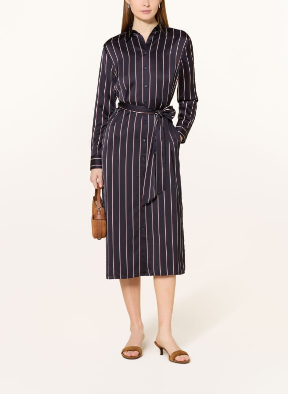 LAUREN RALPH LAUREN Hemdblusenkleid aus Satin DUNKELBLAU / DUNKELROT / WEISS