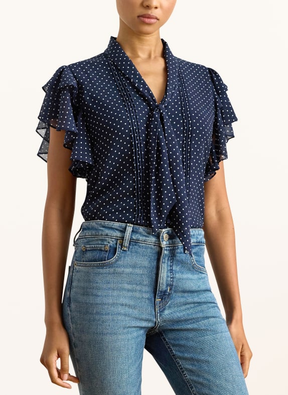 LAUREN RALPH LAUREN Overhemdblouse met volants DONKERBLAUW / WIT