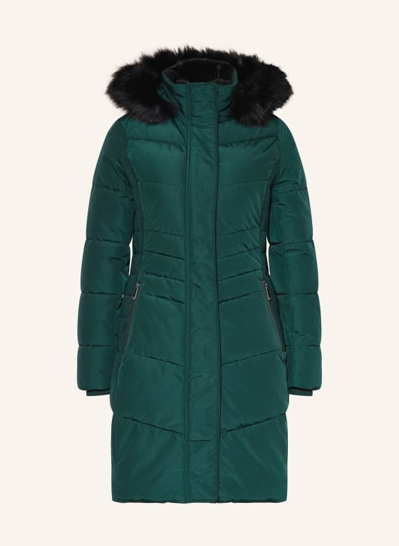 HOBBS Quilted coat with faux fur and detachable hood DARK GREEN / BLACK