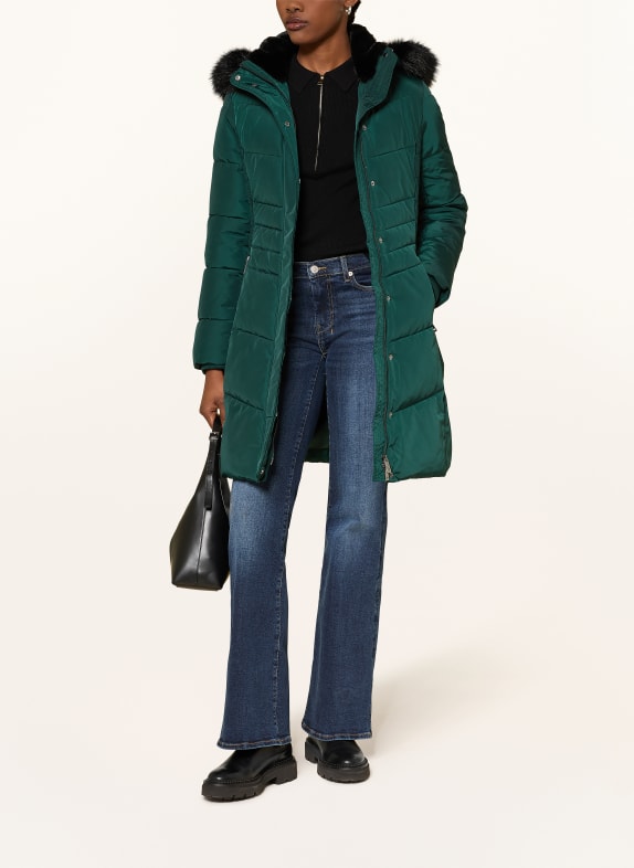 HOBBS Quilted coat with faux fur and detachable hood DARK GREEN / BLACK