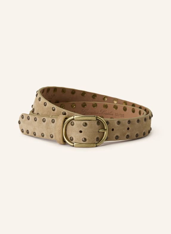 Reptile's House Leather belt with studs LIGHT BROWN / GOLD