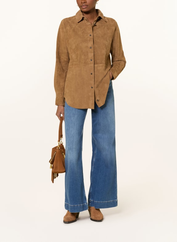 Rich & Royal Leren overhemdblouse BRUIN