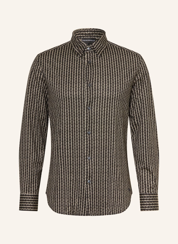 EMPORIO ARMANI Regular fit jersey shirt DARK BROWN / BEIGE