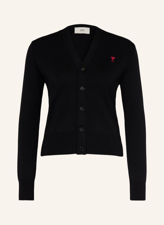 AMI PARIS Strickjacke aus Merinowolle SCHWARZ / DUNKELROT