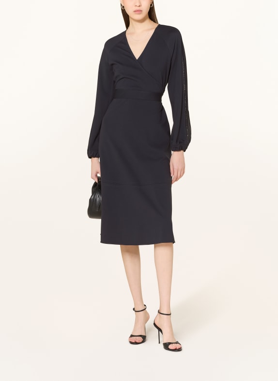 FABIANA FILIPPI Jerseykleid in Wickeloptik mit Schmuckperlen DUNKELBLAU