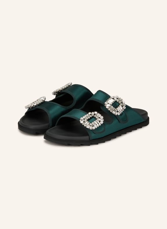 Roger Vivier Pantoletten SLIDY VIV' mit Schmucksteinen DUNKELGRÜN