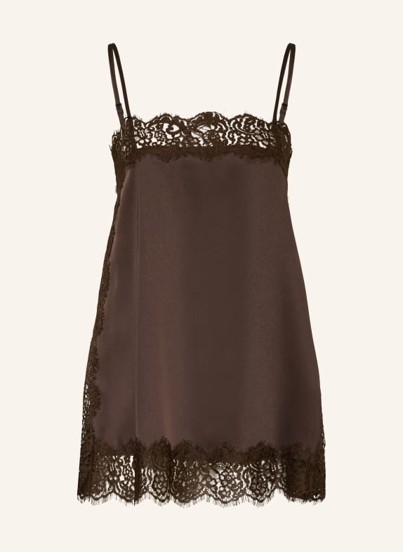 darling harbour Satynowy top z koronką DARK BROWN