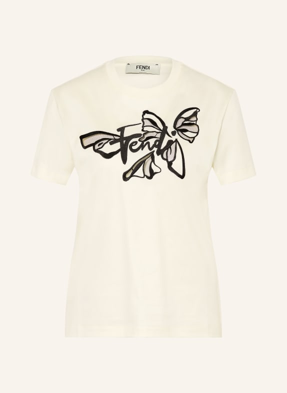 FENDI T-shirt with embroidery CREAM / BLACK