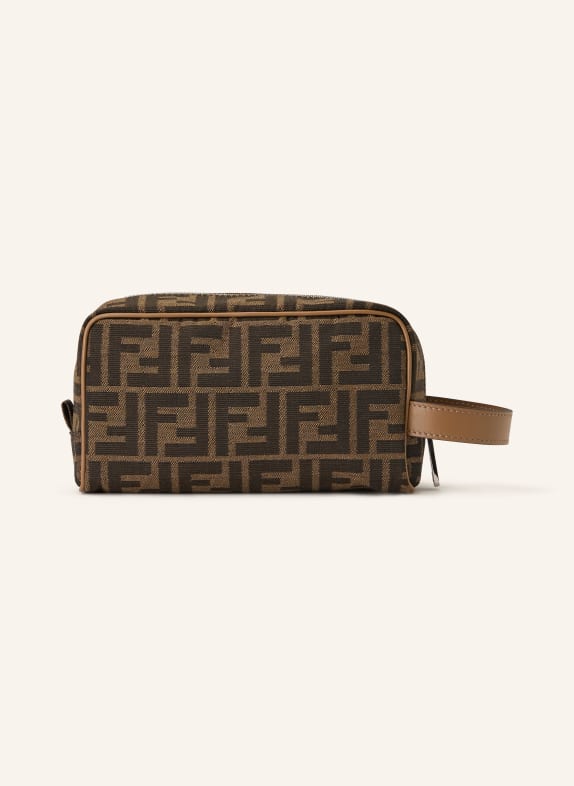 FENDI Kosmetiktasche BEAUTY CASE SMALL DUNKELBRAUN / SILBER / CAMEL